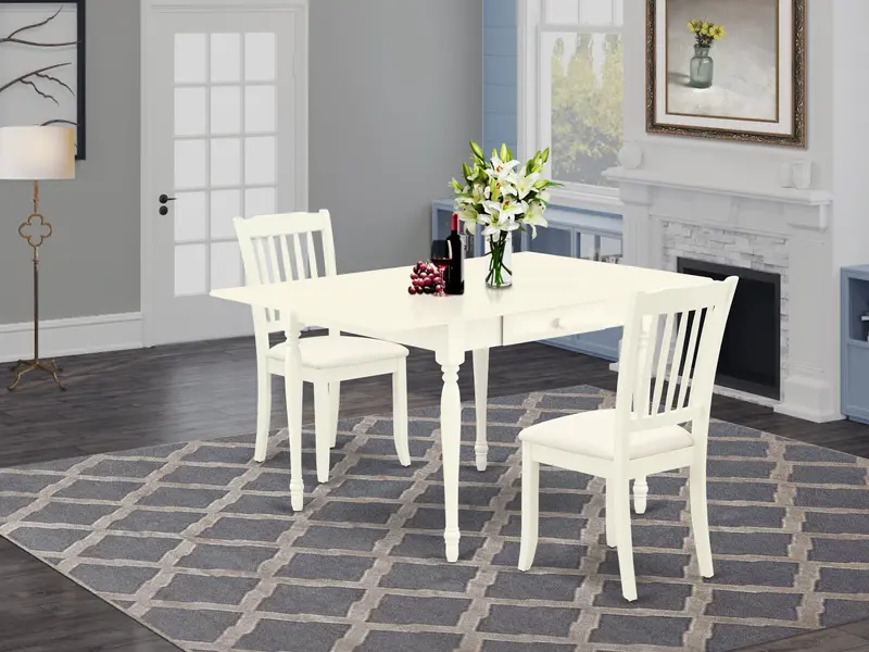 East West Furniture Linen White 3-Piece Upholstered Dining Set: Expandable Table & 2 Linen-Fabric Chairs (36" X 54") 1