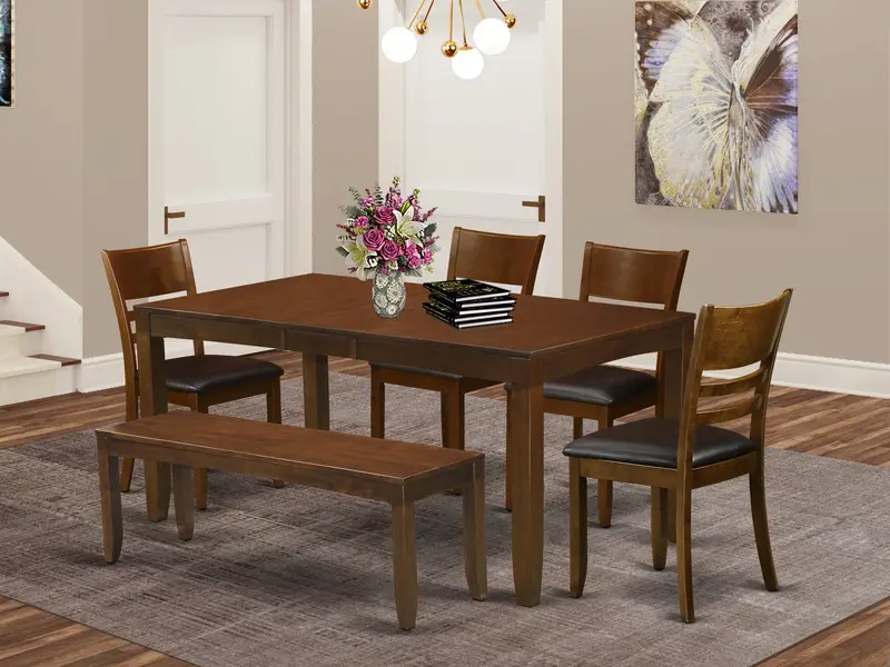 East West Furniture Lyfd6-Esp-Lc 6-Piece Espresso Upholstered Dining Set: Rectangular Table With Butterfly Leaf + 4 Faux Leather Chairs + Bench (36" X 66") 1