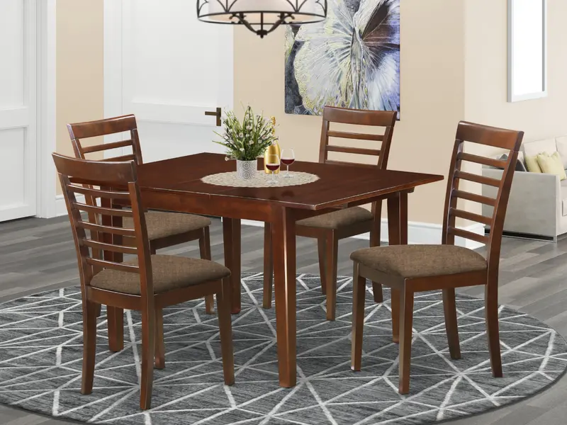 East West Furniture Mila5-Mah-C 5-Piece Mahogany Kitchen Dining Set: Expandable Rectangle Table (36X54") + 4 Linen-Upholstered Chairs 1