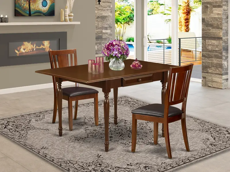 East West Furniture Mzdu3-Mah-Lc: Space-Saving 3-Piece Mahogany Dining Set With Drop-Leaf Table & 2 Faux Leather Upholstered Chairs 1