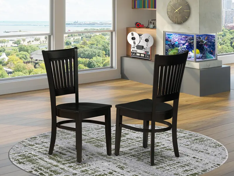 East West Furniture Vancouver Slat-Back Dining Room Chairs – Black Wood Finish 1