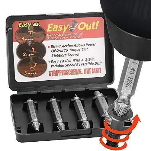 Easyout 4-Piece Stripped Screw Extraction Kit – Damaged Bolt Remover Tool Set 1