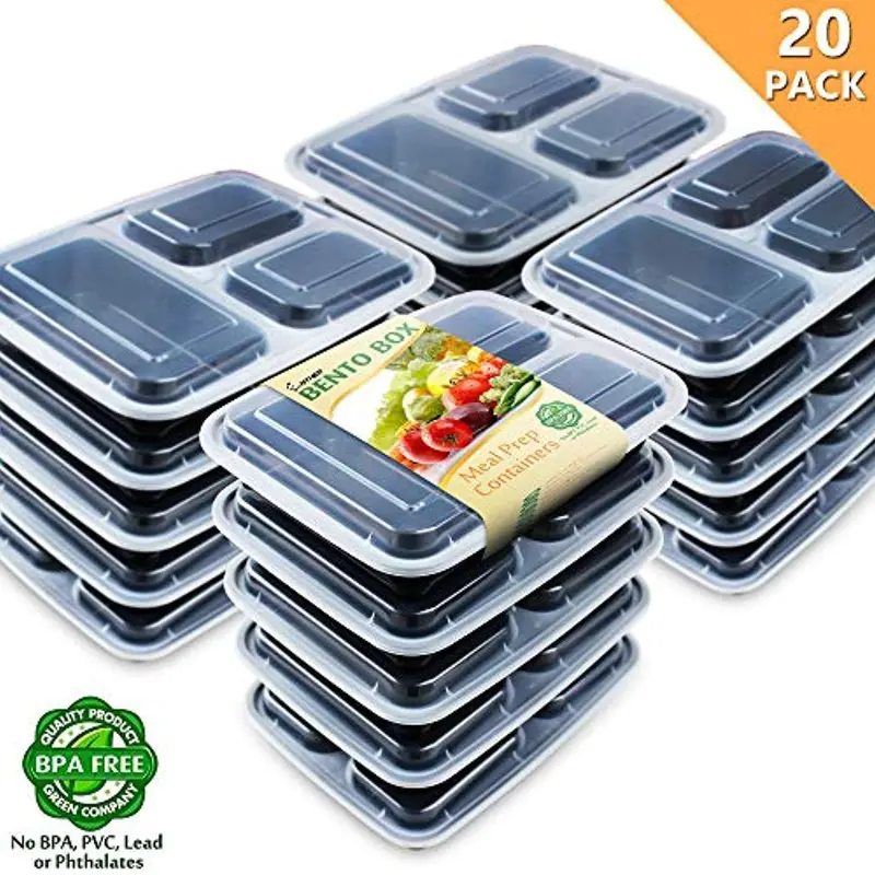 Enther 20-Pack 3-Compartment Meal Prep Containers – Bpa-Free, Microwave/Dishwasher/Freezer-Safe Bento Boxes (36 Oz Total) 1