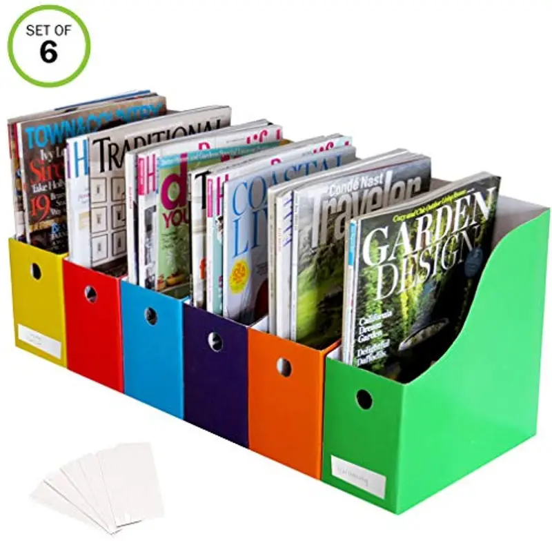 Evelots Heavy-Duty Magazine Organizer With Label Holders – 4-Inch Wide Stackable File Holder (6-Pack) 1