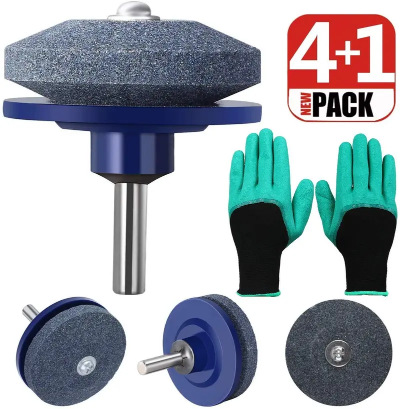 Ewalite Lawn Mower Blade Sharpener Kit – Universal Rotary Grinder For Power/Hand Drills, Includes Garden Gloves 1
