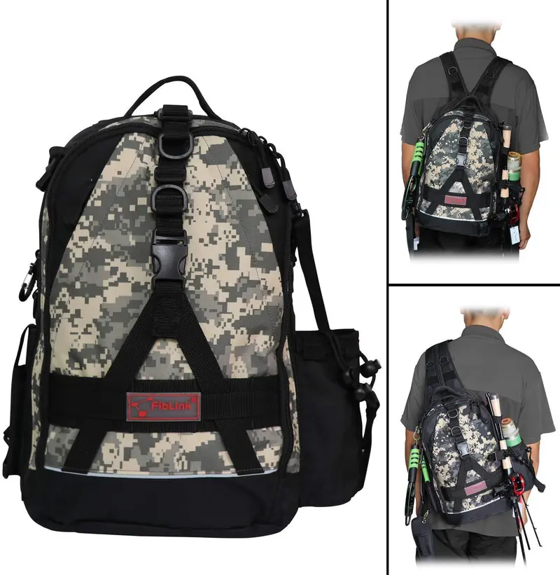 Fiblink Large Waterproof Fishing Tackle Backpack – Crossbody Sling Bag With Organized Storage 1