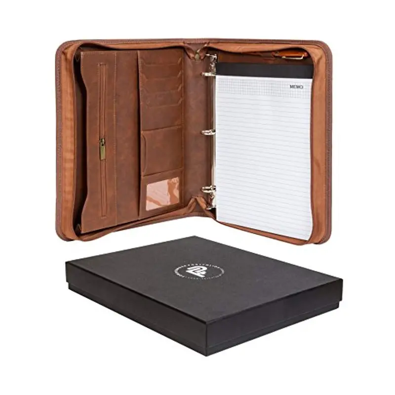 Forevermore Zippered Padfolio – Professional Portfolio With Removable 3-Ring Binder, Letter-Sized Notepad & Business Card Holder (Brown) 1