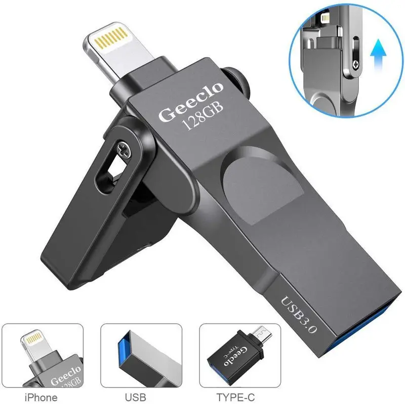 Geeclo 128Gb Iphone External Storage Stick – Usb 3.0 Photo Backup Drive With Lightning Connector For Ios Devices 1