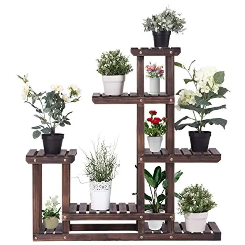 Giantex Multi-Tier Wooden Flower Rack – 6-Shelf Bonsai & Plant Stand With Hollow-Out Design For Indoor/Outdoor Use 1