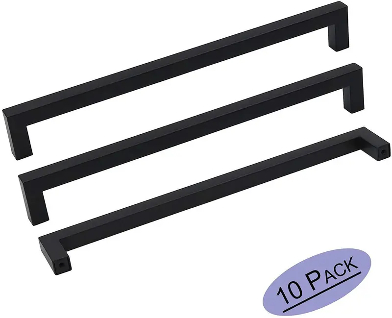 Goldenwarm 10-Pack Black Square Bar Cabinet Pulls – 5-Inch Center-To-Center, Stainless Steel Modern Handles 1