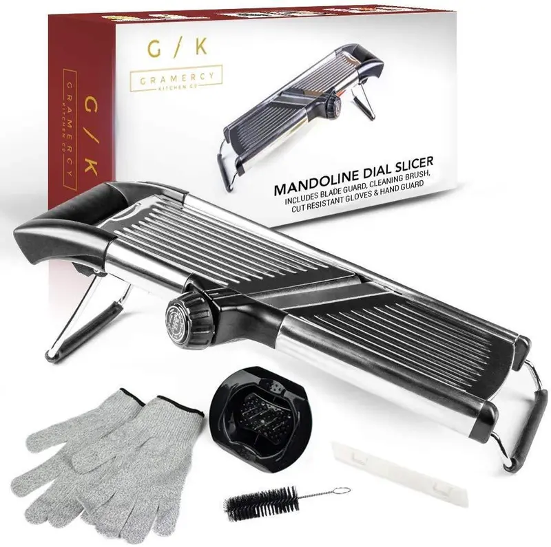 Gramercy Kitchen Adjustable Mandoline Slicer – Stainless Steel Food Processor With Cut-Resistant Gloves Included 1