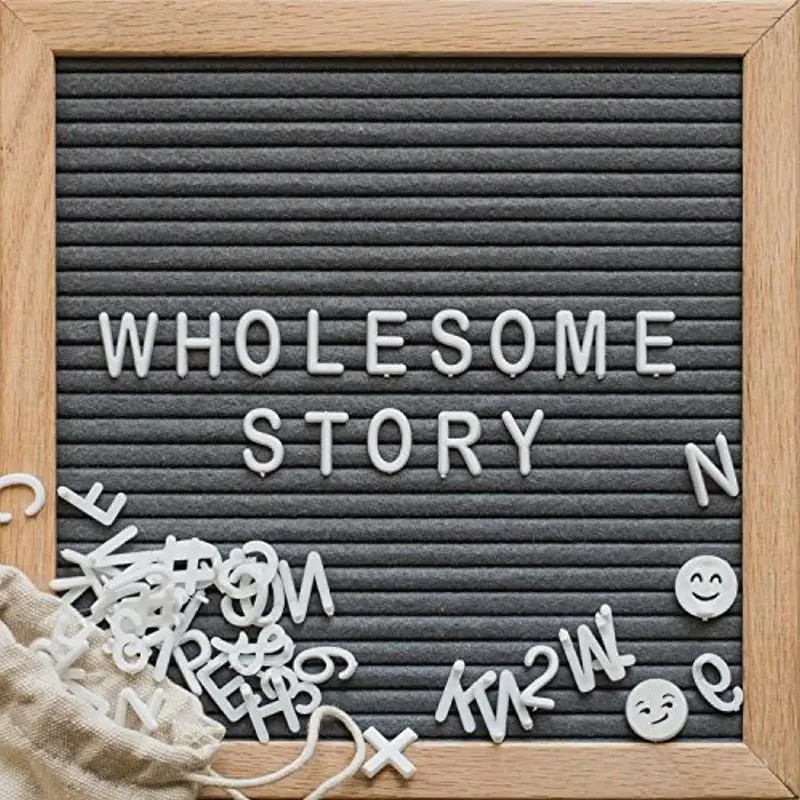 Gray Felt Letter Board With Oak Frame – 10X10 Reusable Magnetic Sign Featuring 346 Letters, Numbers & Emojis – Farmhouse Wall Decor (Gift-Ready) 1