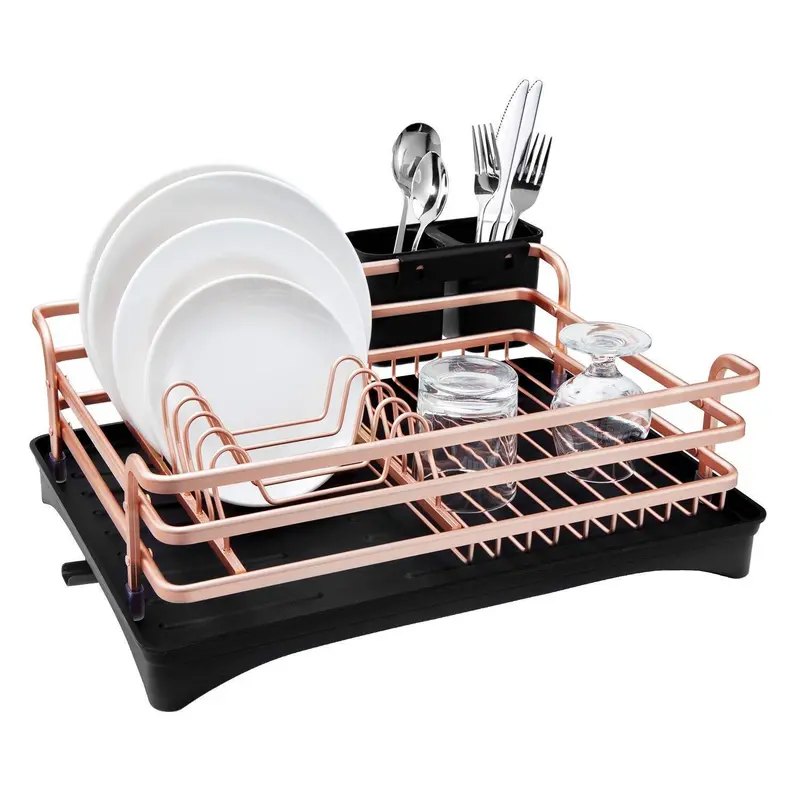 Habilife Aluminum Sink Dish Rack – Rust-Resistant, Swivel Spout Drainer With Utensil Holder & Removable Tray 1