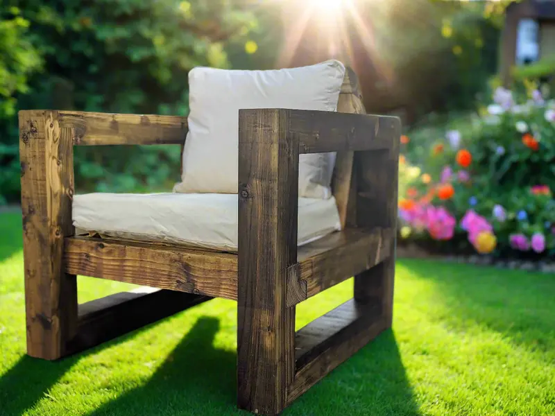 Handcrafted Solid Wood Outdoor Lounge Chair 1
