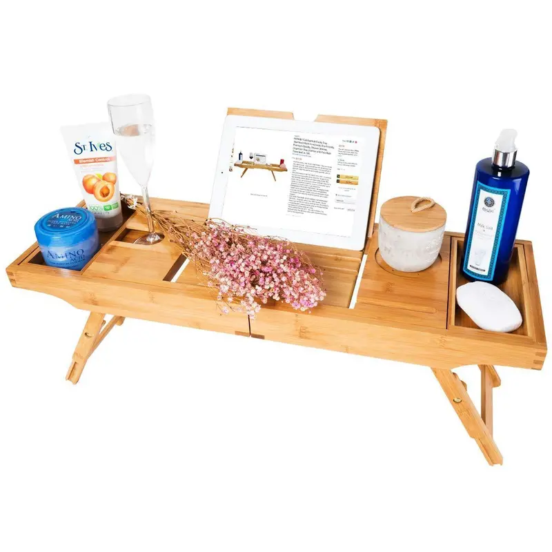 Hankey Bamboo Bathtub Caddy Tray – Multi-Functional Shower Organizer With Eco-Friendly Build; Includes Complimentary Towel Ball Gift 1