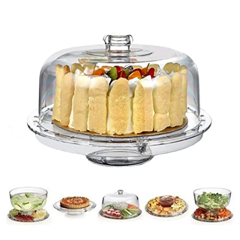 Hblife Acrylic Cake Stand With Dome Cover – 6-In-1 Multifunctional Serving Platter For Cakes, Pastries & More 1