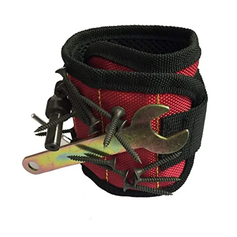 Heavy-Duty Magnetic Wristband – Red Tool Holder For Screws, Nails, Scissors & Small Hardware 1