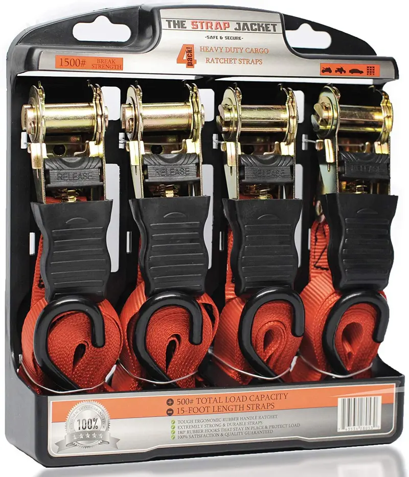 Heavy-Duty Ratchet Tie-Down Straps – 4-Pack With Rubberized Handles & 180° Swivel Hooks For Cargo Securing 1