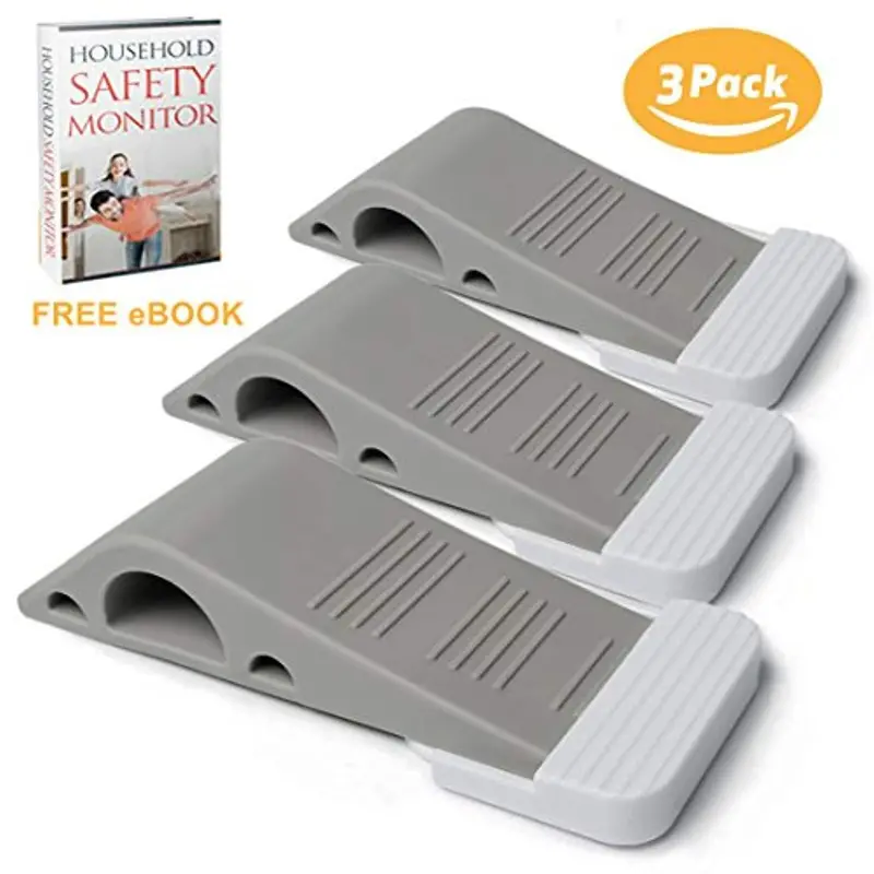 Heavy-Duty Rubber Door Stopper Pack – 3 Non-Scratch, Flexible Wedges For Hard & Soft Floors + Free Guide 1