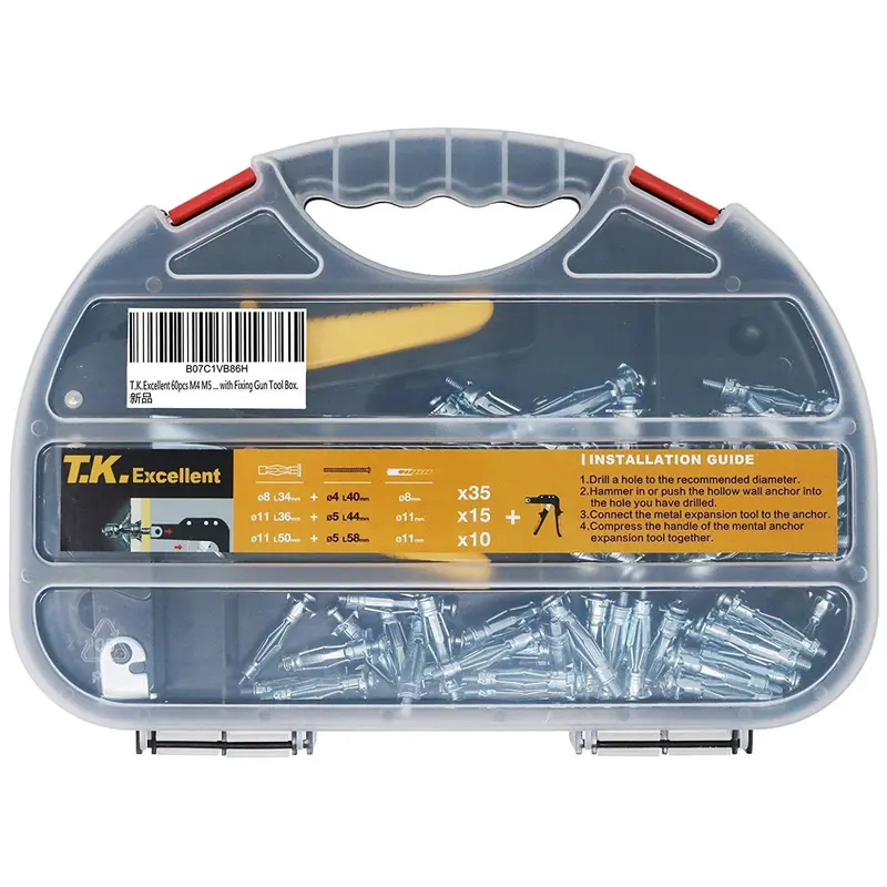 Hollow Wall Anchor Kit – 60 Pcs M4/M5 With Installation Tool Box 1