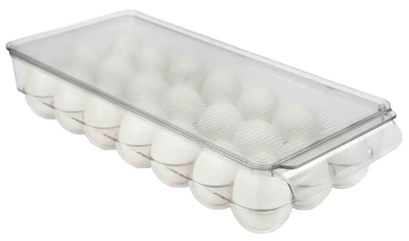 Home Basics Clear Refrigerator Egg Holder – Stackable 21-Egg Storage Bin For Fresh Organized Storage 1