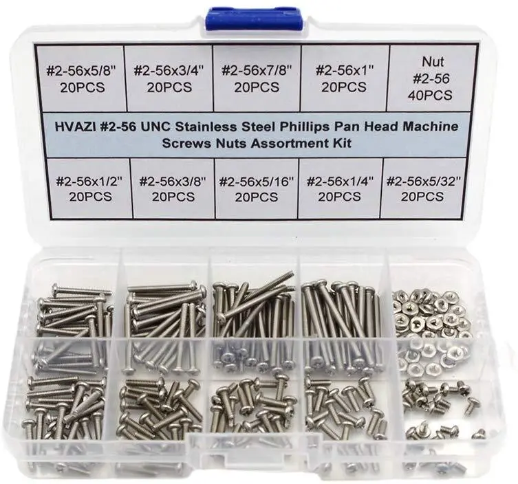 Hvazi #2-56 Unc Stainless Steel Phillips Pan Head Machine Screw & Nut Kit 1