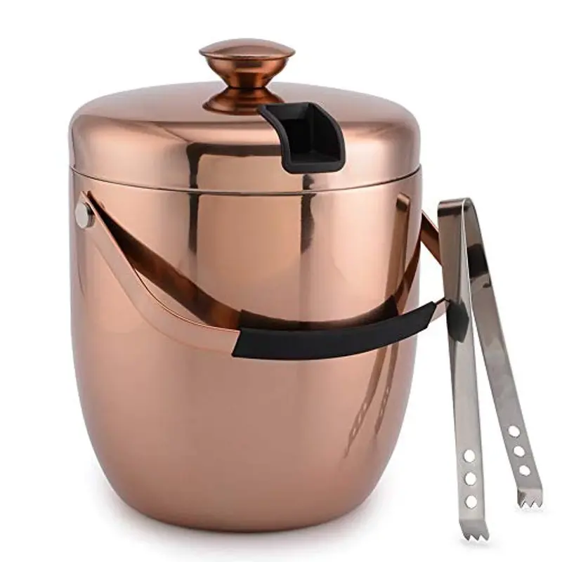 Insulated Stainless Steel Ice Bucket – 2.8-Litre Double-Wall Copper-Finished Cooler With Lid & Tongs 1