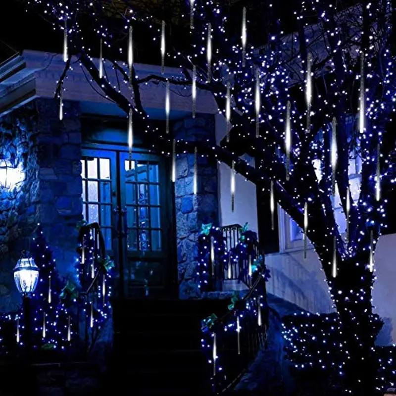 Invin Meteor Shower Led Lights – 8-Tube Falling Rain Icicle String With 144 Leds (30 Cm), White For Holiday Decor 1