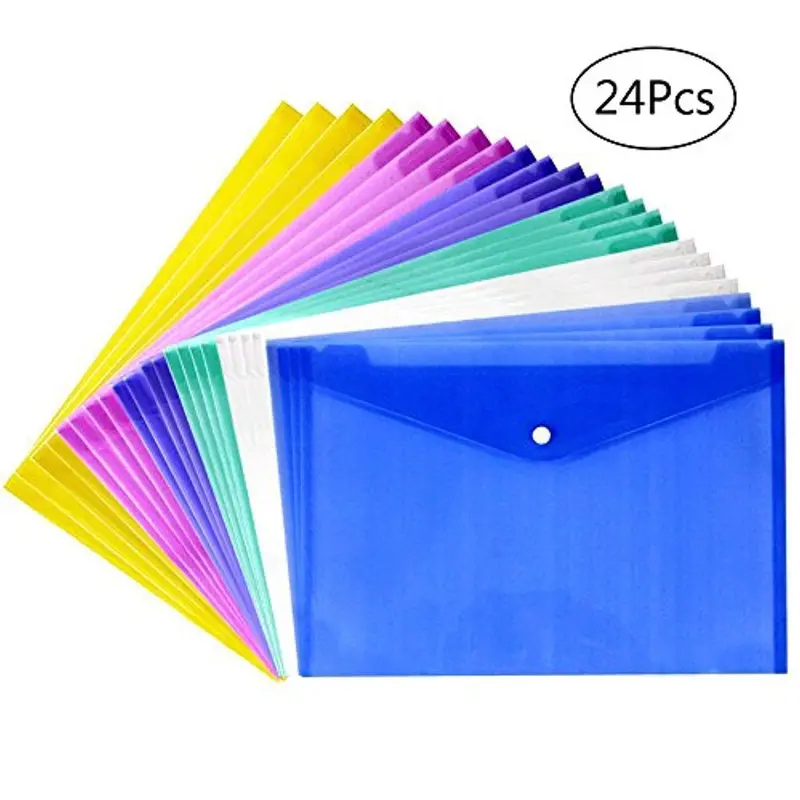 Juslin A4 Waterproof Poly Envelope Folder Set – 24-Pack With Snap Closure For Projects & Documents 1
