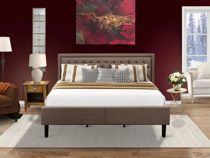 Kd18K-1Ga08 King Bed & Nightstand Set – Linen Tufted Bed + Modern Wooden Nightstand With Drawer 1