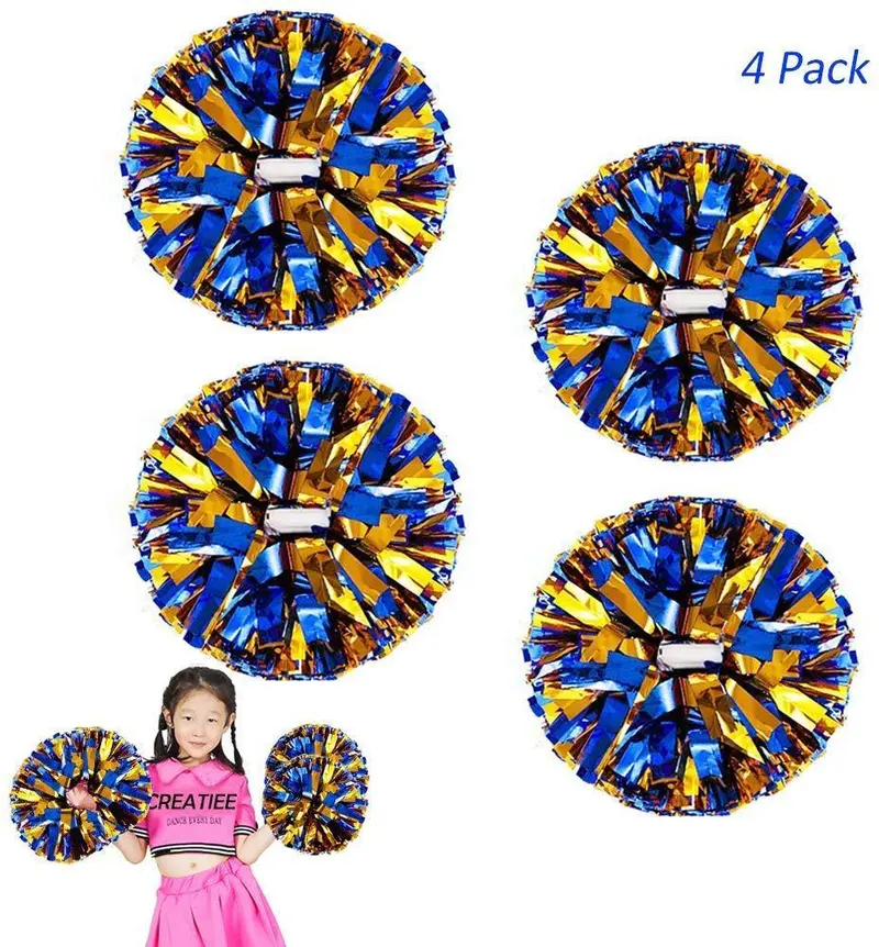 Kids' Metallic Cheer Pom Poms (4-Pack) – Lightweight Team Spirit Accessories For School & Youth Sports 1