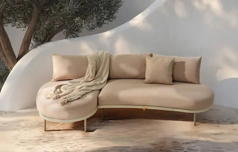Kiki Beige 3-Seat Aluminum Outdoor Chaise Sofa With Olefin Cushions 1