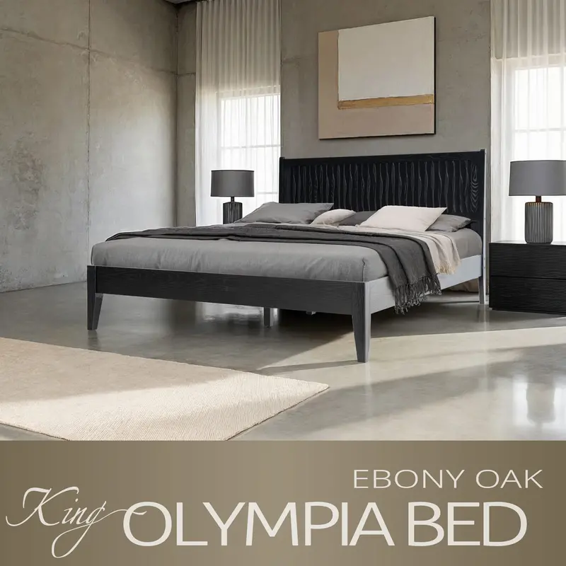King Size Ebony Oak Platform Bed – Solid Wood Construction, Full Headboard & Footboard, 12-Sturdy Slats + Center Leg Support, No Box Spring Required, Noiseless & Stable, Simple Assembly 1