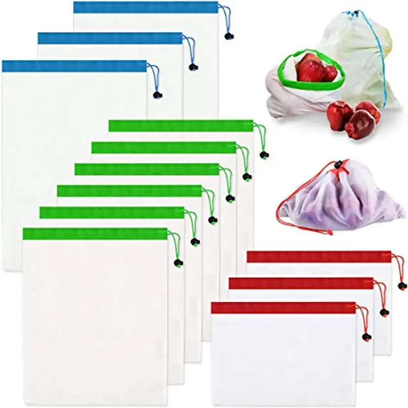 Kingmas Reusable Mesh Produce Bags – 12-Pack Transparent Polyester Bags In Small, Medium, And Large Sizes 1