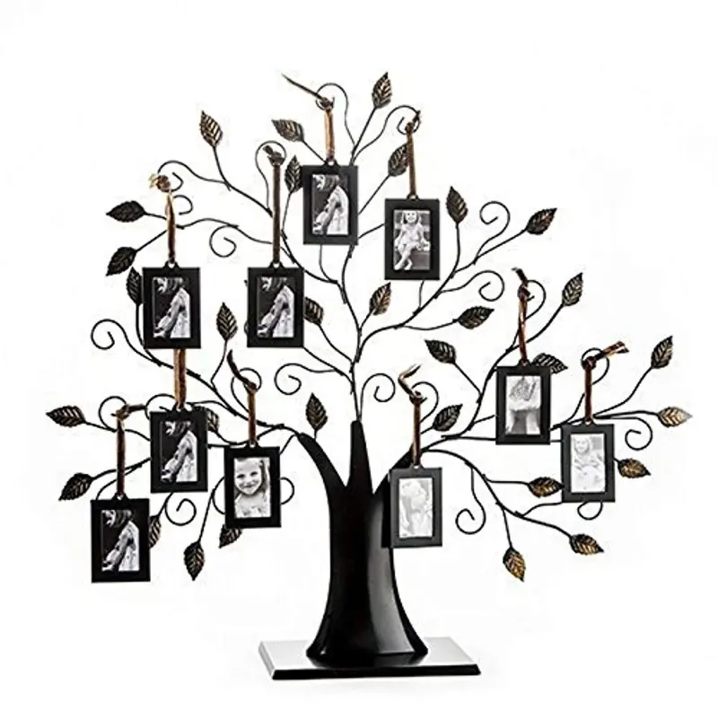 Klikel Metal Family Tree Photo Display – 20" X 18" Wall Art With Ten 2X3 Ornamental Hanging Frames 1