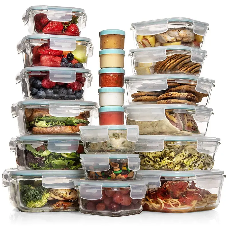 Komuee 30-Piece Glass Food Storage Set (15 Containers + 15 Lids) With Bonus Condiment Containers 1