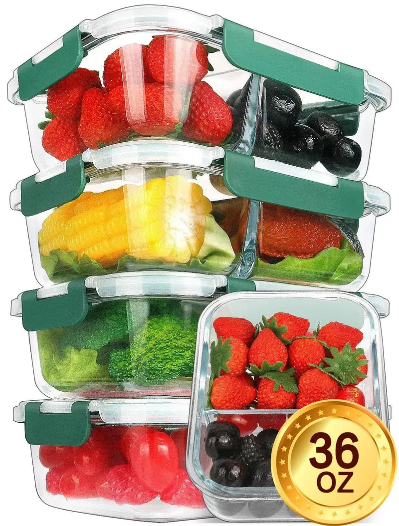 Komuee 5-Pack 36Oz Glass Meal Prep Containers With Lifetime Airtight Lids 1