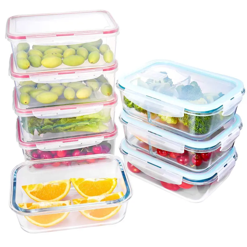 Komuee 8-Piece Hybrid Food Container Set – Airtight Glass & Plastic, Microwave & Dishwasher Safe 1