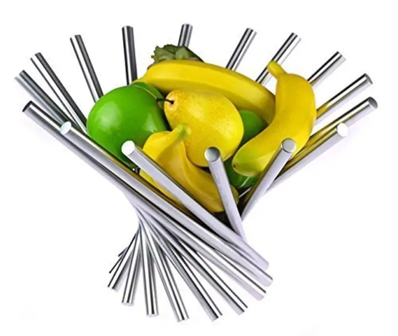 Landtom Rotating Stainless Steel Fruit Bowl – Modern Tiered Stand With Bonus Orange Peeler (Silver Finish) 1