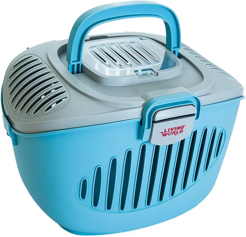 Living World Paws2Go Small Animal Carrier – Lightweight, Ventilated Travel Case In Grey/Blue 1