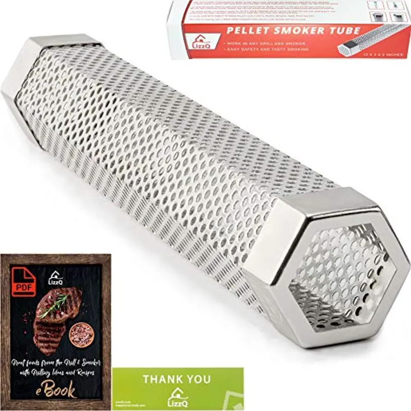 Lizzq Hexagonal Stainless Steel Smoker Tube – 12-Inch Bbq Pellet Tube For Hot Or Cold Smoking On Any Grill Or Smoker 1