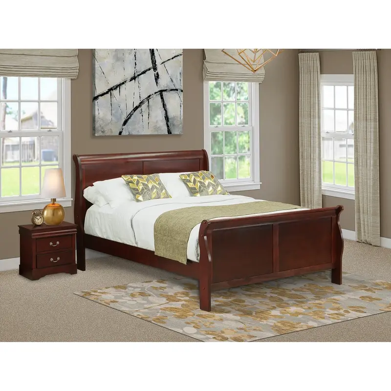 Louis Philippe 2-Piece Queen Bedroom Set – Walnut-Finished Bed And One Nightstand 1
