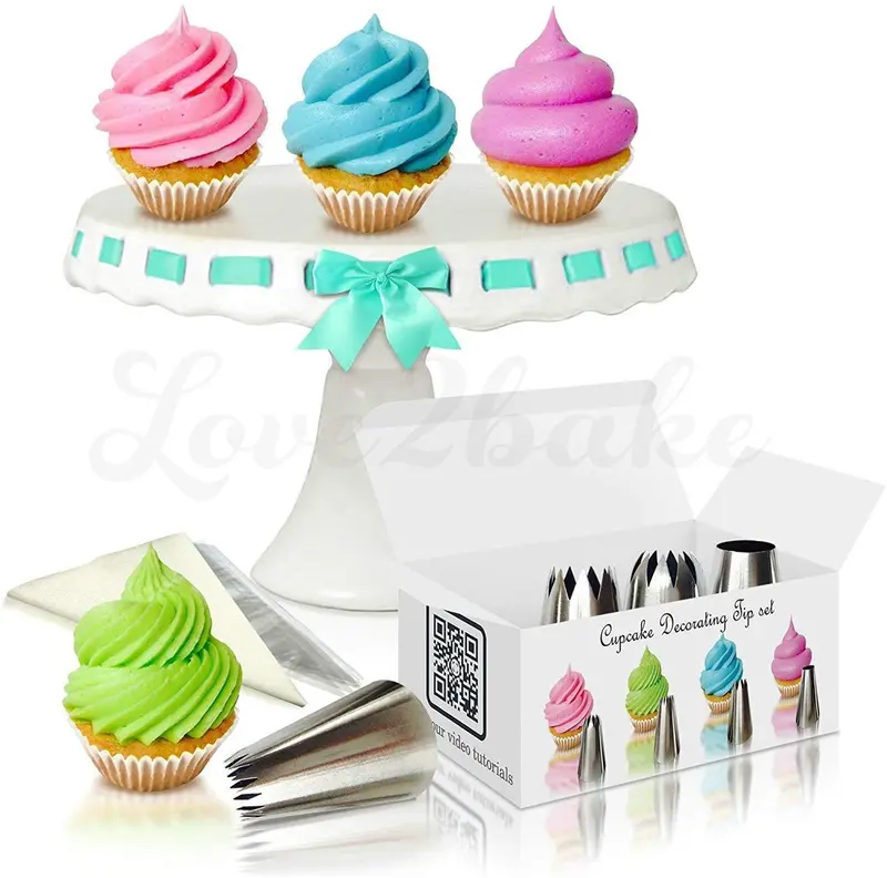 Love2Bake Stainless Steel Cupcake Decorating Tip Set – Classic Closed/ Open Star, French, Round & X-Large Tips 1