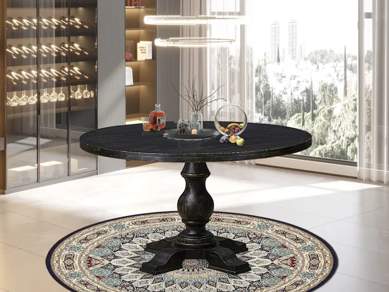 Luxe Acacia Breakfast Table – Round Top With Stylish Pedestal, Sand Blasted Black 1