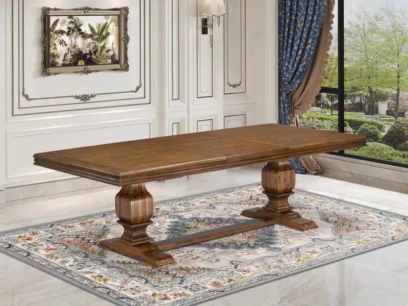 Luxe Antique Walnut Mid-Century Dining Table By East West Furniture: Removable Rectangular Top 1