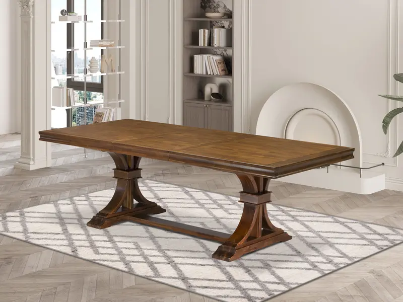 Luxe Antique Walnut Mid-Century Dining Table By East West Furniture: Removable Rectangular Top 1