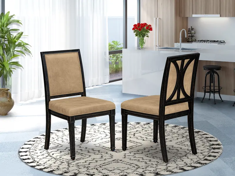 Luxe Beige Pu Leather Upholstered Dining Chairs By East West Furniture: Set Of 2, Sandblasted Black Finish 1