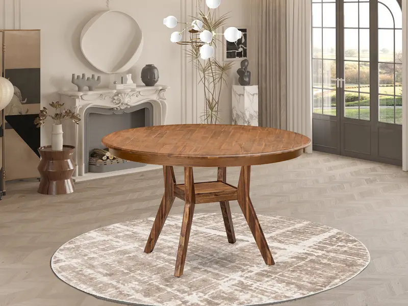 Luxe Contemporary Acacia Dining Table – Round Top, Antique Walnut Finish 1