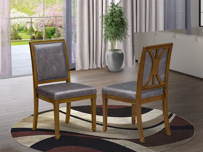Luxe Dark Grey Pu Leather Parson Dining Chairs By East West Furniture: Set Of 2, Antique Walnut Finish 1