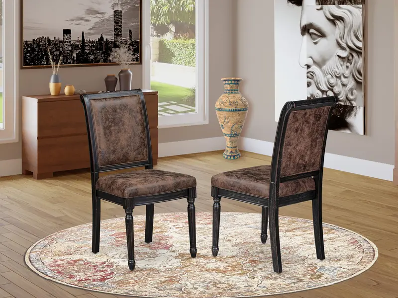 Luxe Mid-Century Brown Pu Leather Dining Chairs By East West Furniture: Set Of 2, Sandblasted Black Finish 1